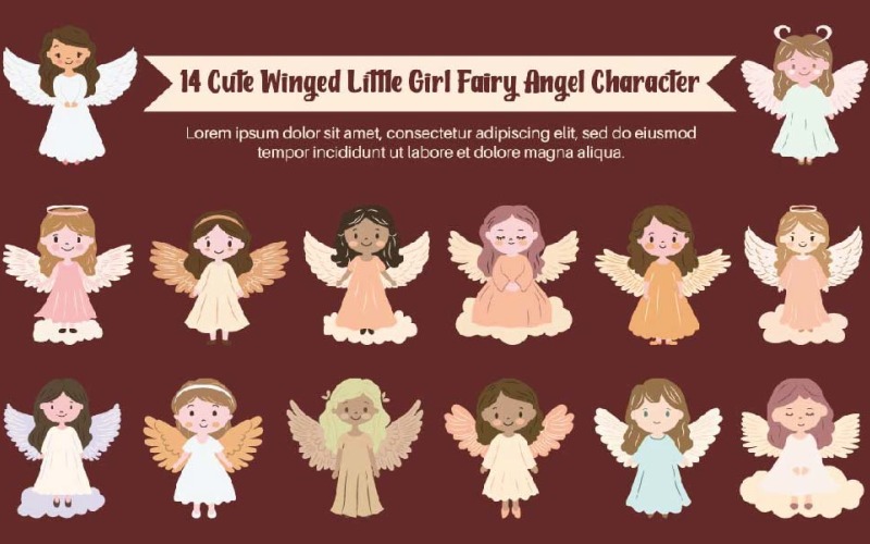 14 Cute Winged Little Girl Fairy Angel Character Illustration