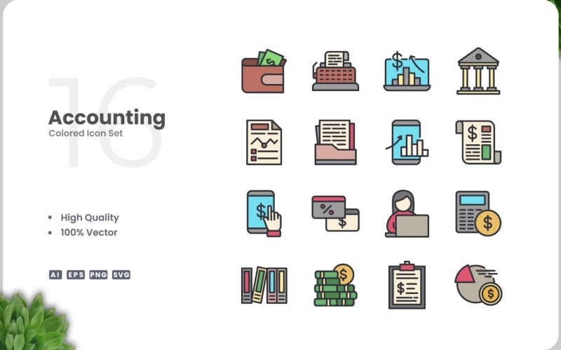 16 Accounting Color Icon Set