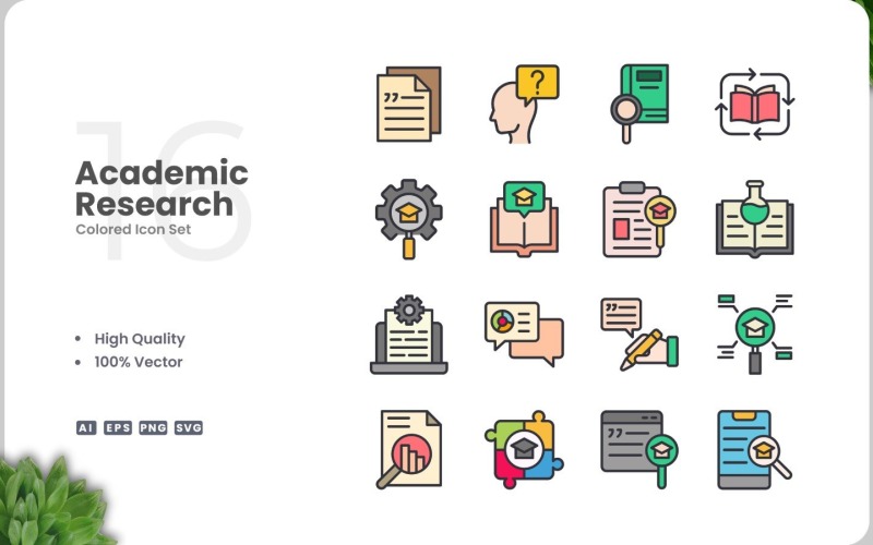 16 Academic Research Color Icon Set