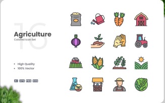 16 Agriculture Color Icon Set