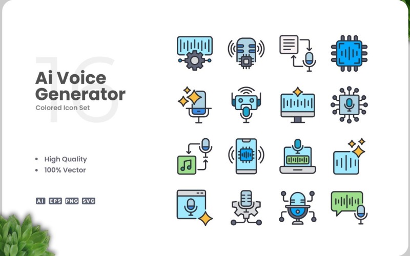 16 Ai Voice Generator Color Icon Set