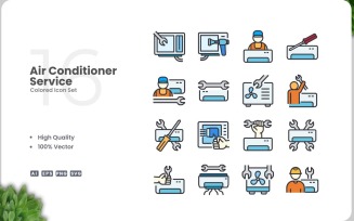 16 Air Conditioner Service Color Icon Set