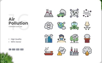 16 Air Pollution Color Icon Set