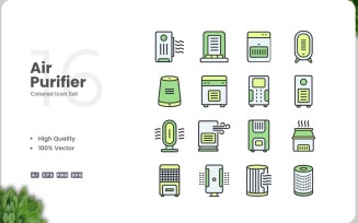 16 Air Purifier Color Icon Set