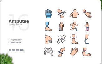16 Amputee Color Icon Set