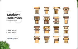 16 Ancient Columns Color Icon Set