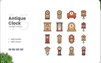16 Antique Clock Color Icon Set