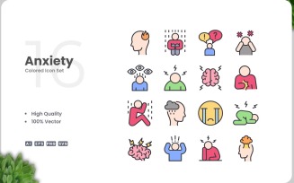16 Anxiety Color Icon Set