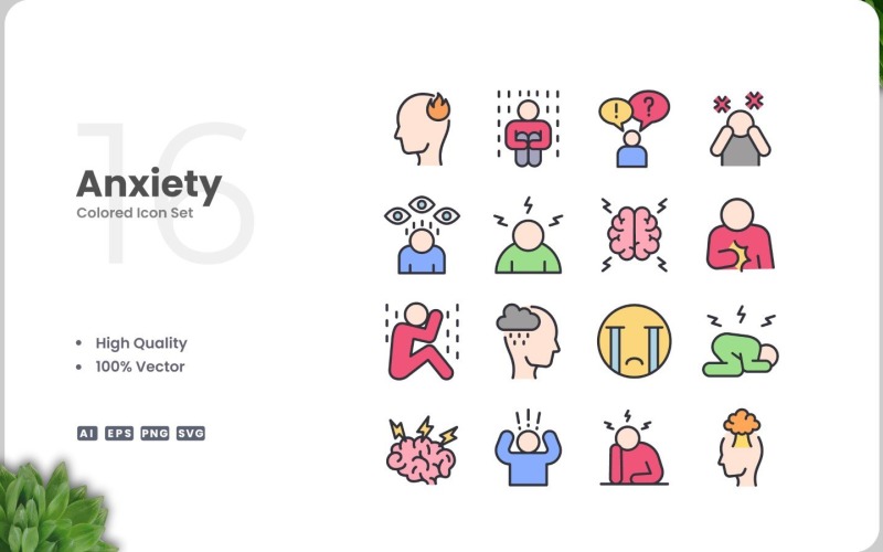 16 Anxiety Color Icon Set