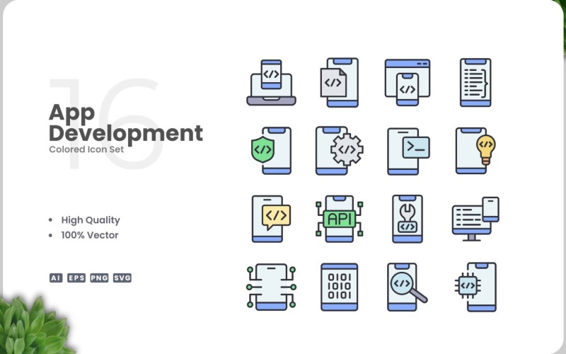 16 App Development Color Icon Set