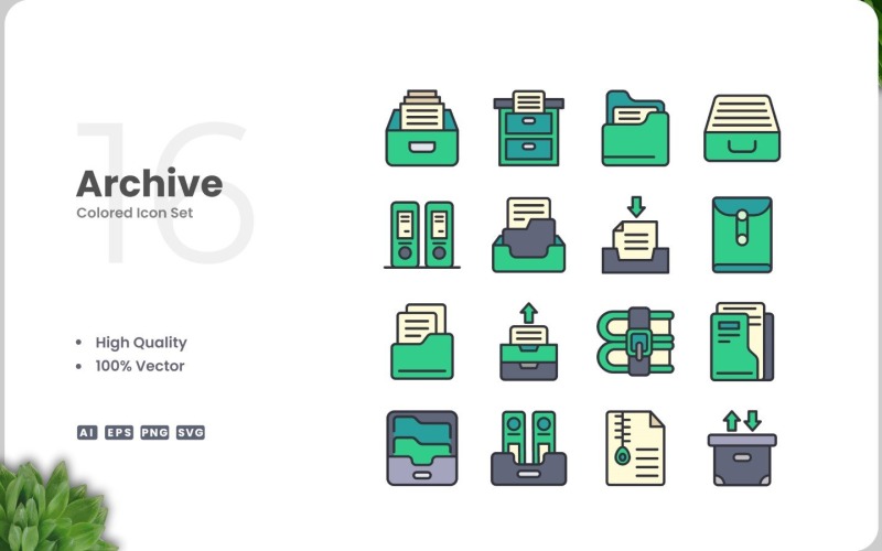 16 Archive Color Icon Set