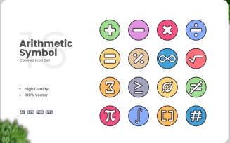 16 Arithmetic Symbol Color Icon Set