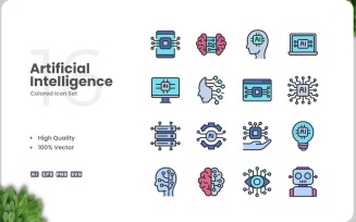 16 Artificial Intelligence Color Icon Set