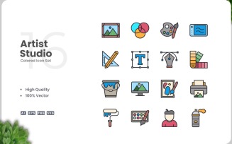 16 Artist Studio Color Icon Set