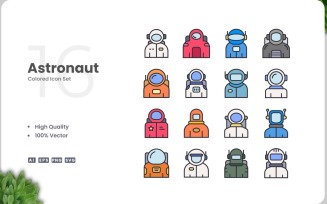 16 Astronaut Color Icon Set