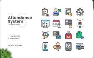 16 Attendance System Color Icon Set