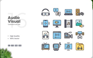 16 Audio Visual Color Icon Set