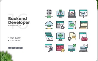 16 Backend Developer Color Icon Set