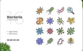 16 Bacteria Color Icon Set