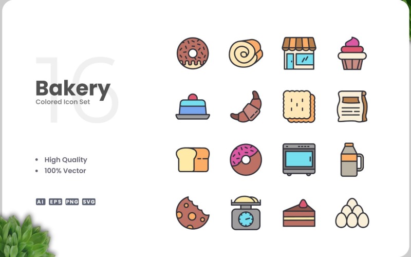 16 Bakery Color Icon Collection Icon Set