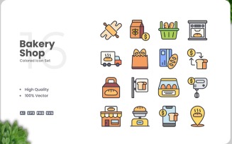 16 Bakery Shop Color Icon Set