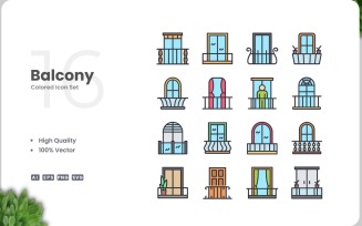 16 Balcony Color Icon Set