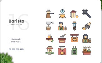16 Barista Color Icon Collection