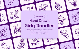 Modern Girly Doodles Icons Set