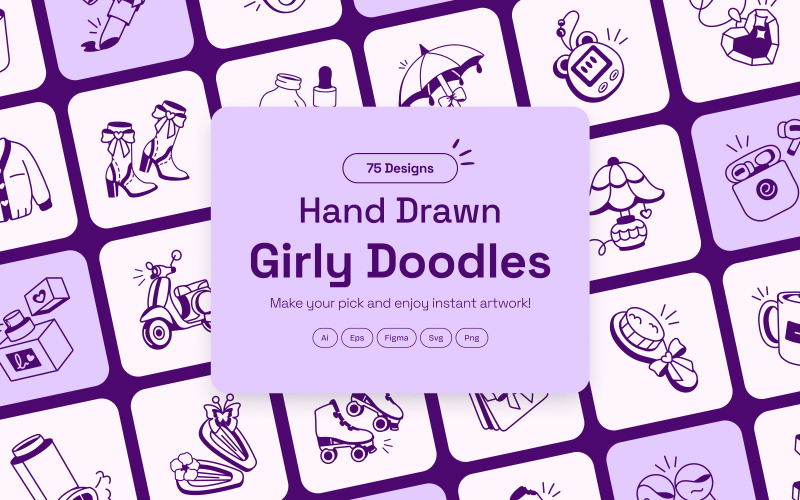 Modern Girly Doodles Icons Set Icon Set