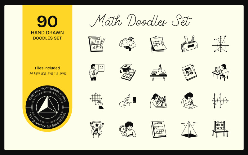 Modern Math Doodles Icons Set Icon Set