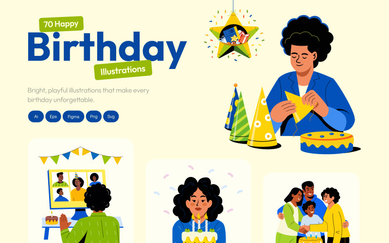 Happy Birthday Illustration Set