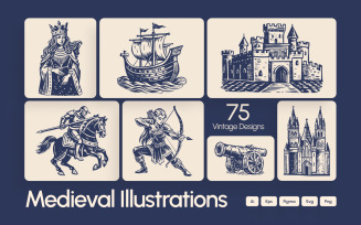 Vintage Medieval Art illustration Set