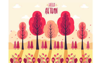 Colorful Autumn Forest Landscape Illustration