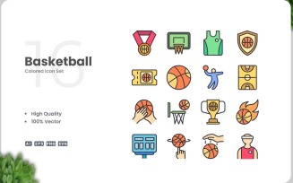 16 Basketball Color Icon Set
