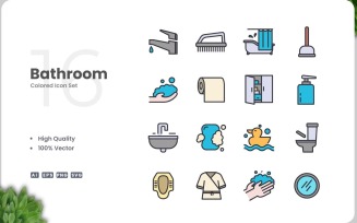16 Bathroom Color Icon Set