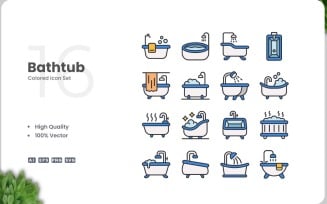 16 Bathtub 2 Color Icon Set
