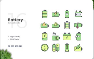 16 Battery Color Icon Set