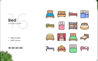 16 Bed Color Icon Collection