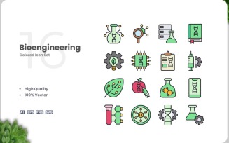 16 Bioengineering Color Icon Set