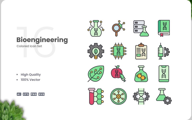 16 Bioengineering Color Icon Set