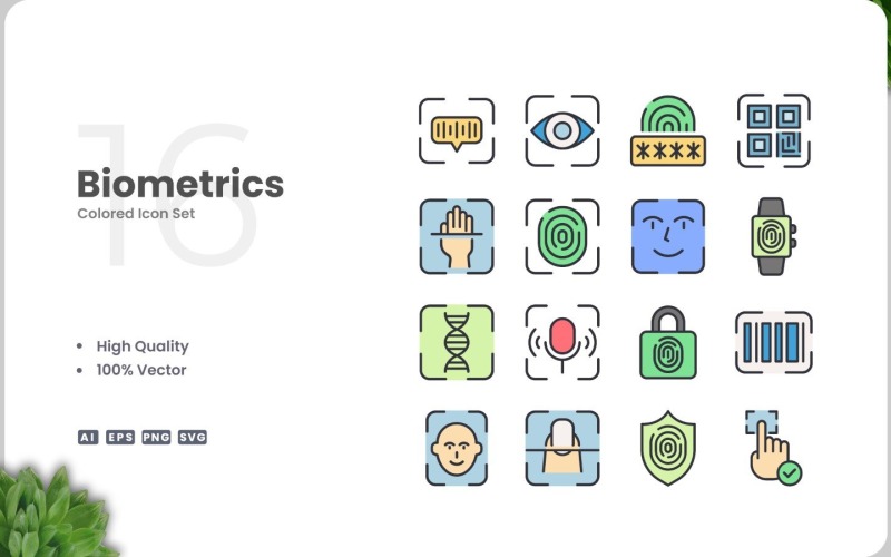 16 Biometrics Color Icon Set