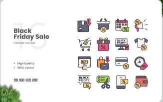 16 Black Friday Sale Color Icon Set