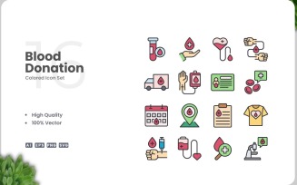 16 Blood Donation Color Icon Set