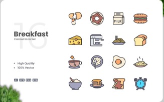 16 Breakfast Color Icon Set