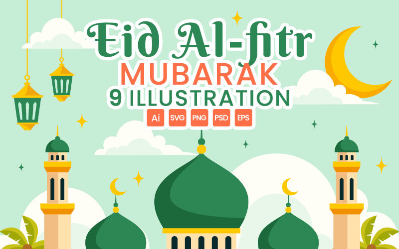 9 Happy Eid Al-Fitr Mubarak Illustration