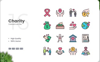 16 Charity Icon Color Set
