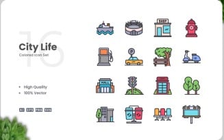 16 City Life Icon Color Set