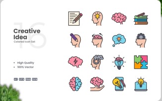 16 Creative Idea Icon Color Set