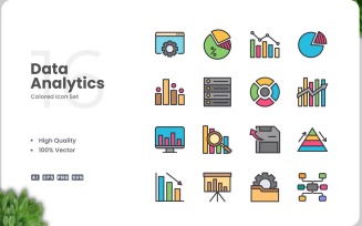 16 Data Analytics Icon Color Set