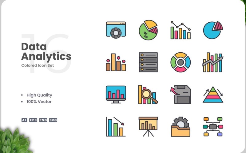 16 Data Analytics Icon Color Set Icon Set